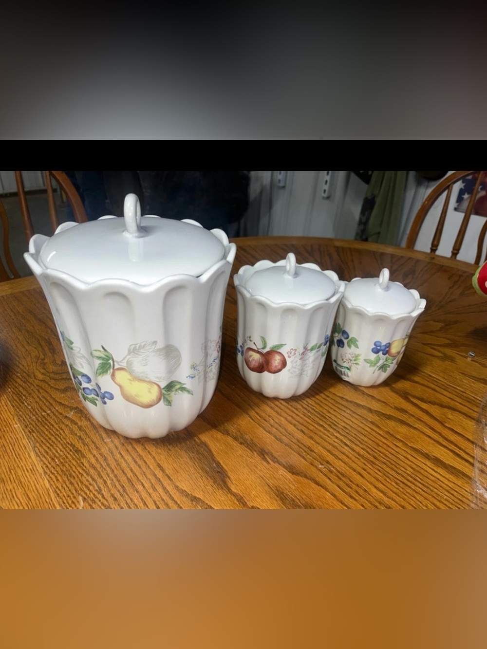 White Ceramic Fruit Canister Set with Lids